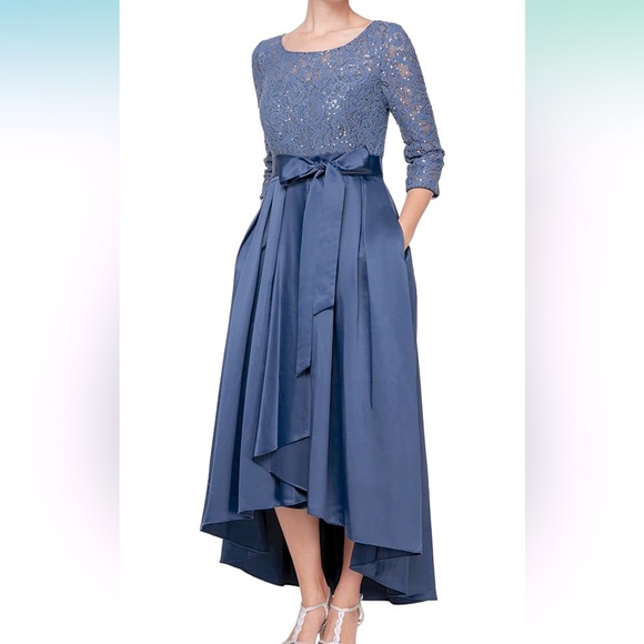 Mother Of The Bride Dress Alex Evenings Women's Satin Ballgown Formal Event  Dress With Pockets And Tie Belt (Petite And Regular Sizes), Navy Pink, 8  Petite Formal Dresses For Women
